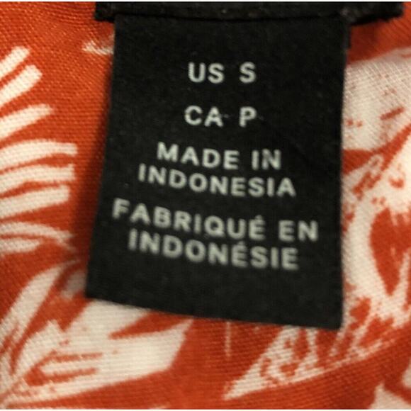 H&M US CA Women Petite Small Vintage Hawaiian Orange Print Bottom Up Shirt - Picture 9 of 13